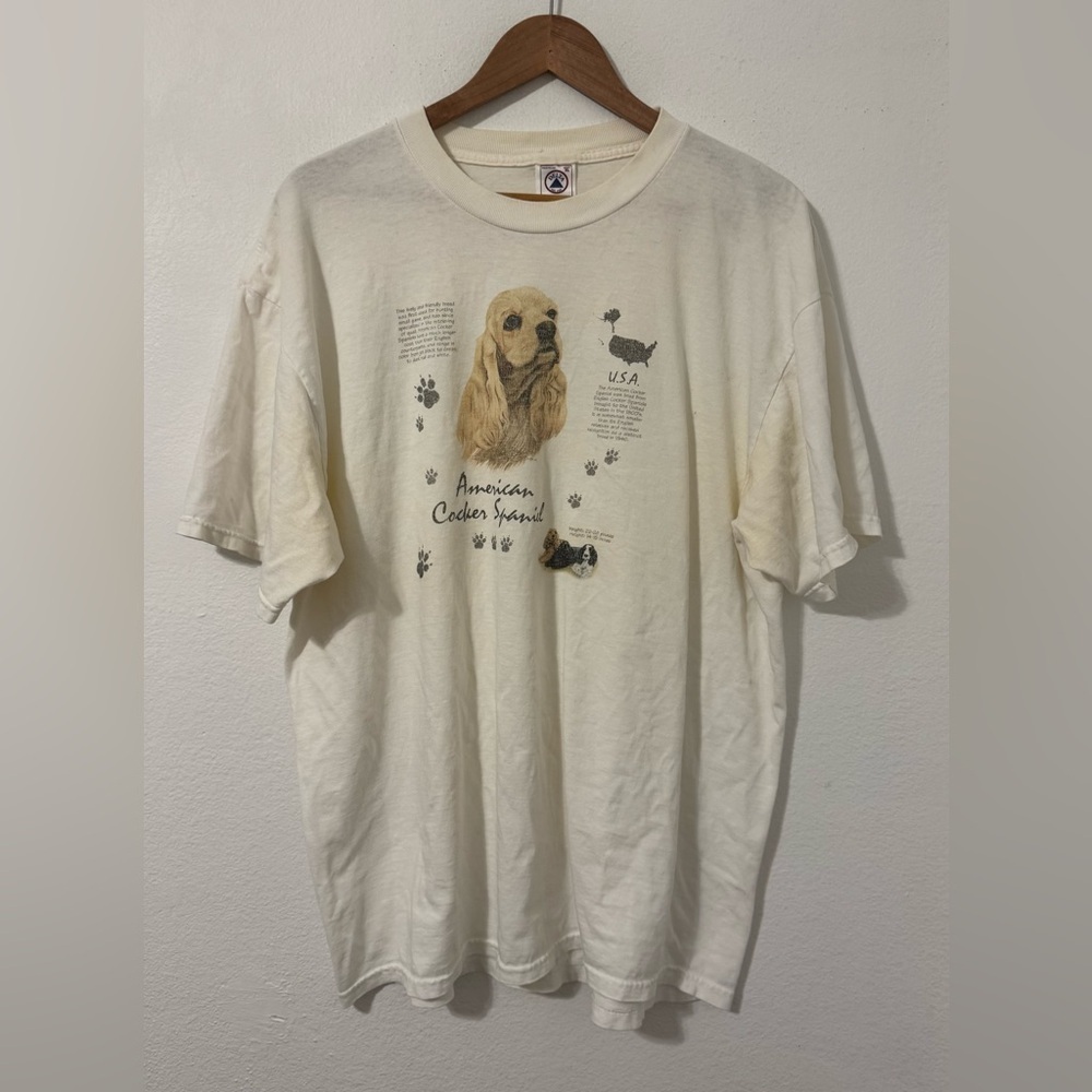 Vintage American Cocker Spaniel Dog T Shirt Delta Tee Size XL ** Staining***